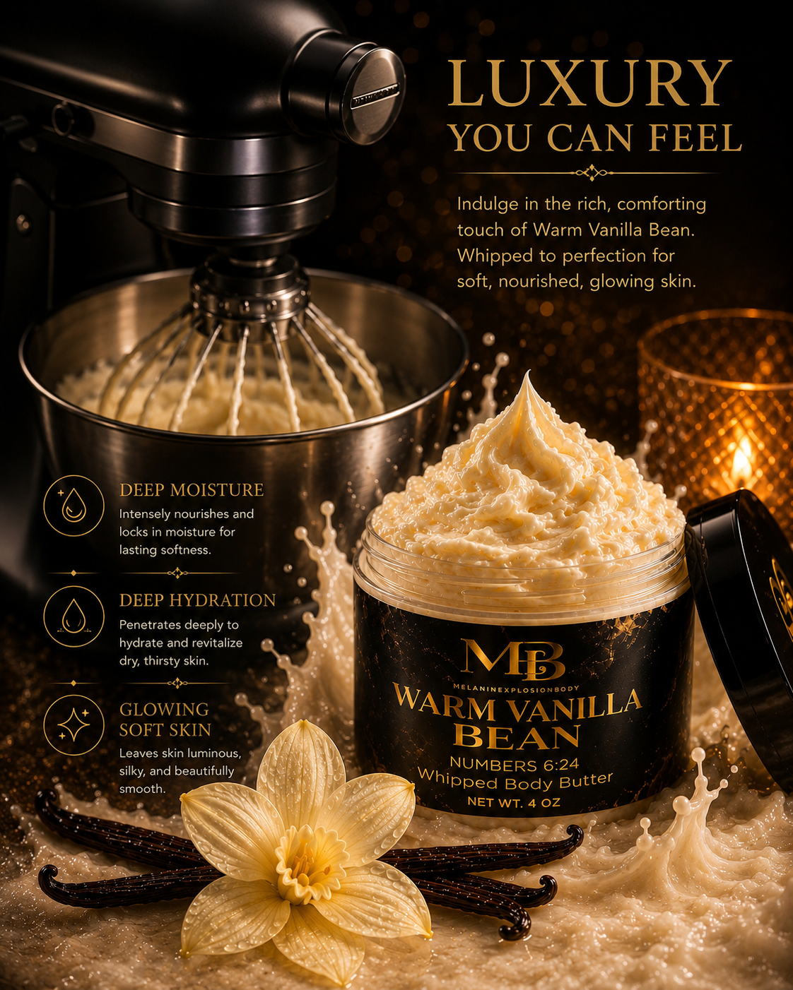 WARM VANILLA BEAN WHIPPED BODY BUTTER - 4 oz